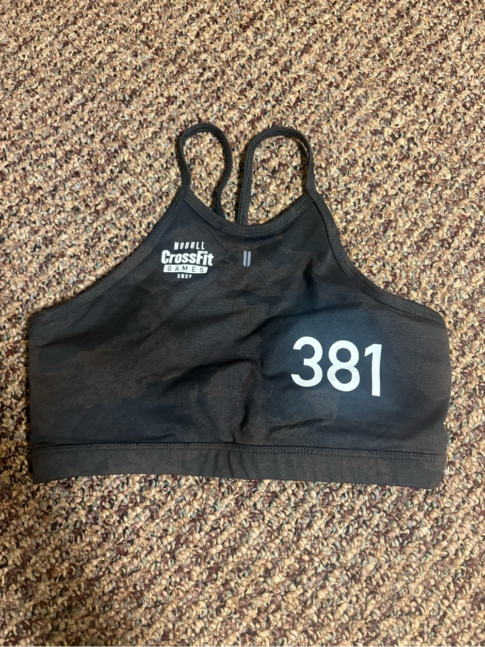 2022 CrossFit Games NOBULL Black CrossFit Sports Bra with 381 Race Number